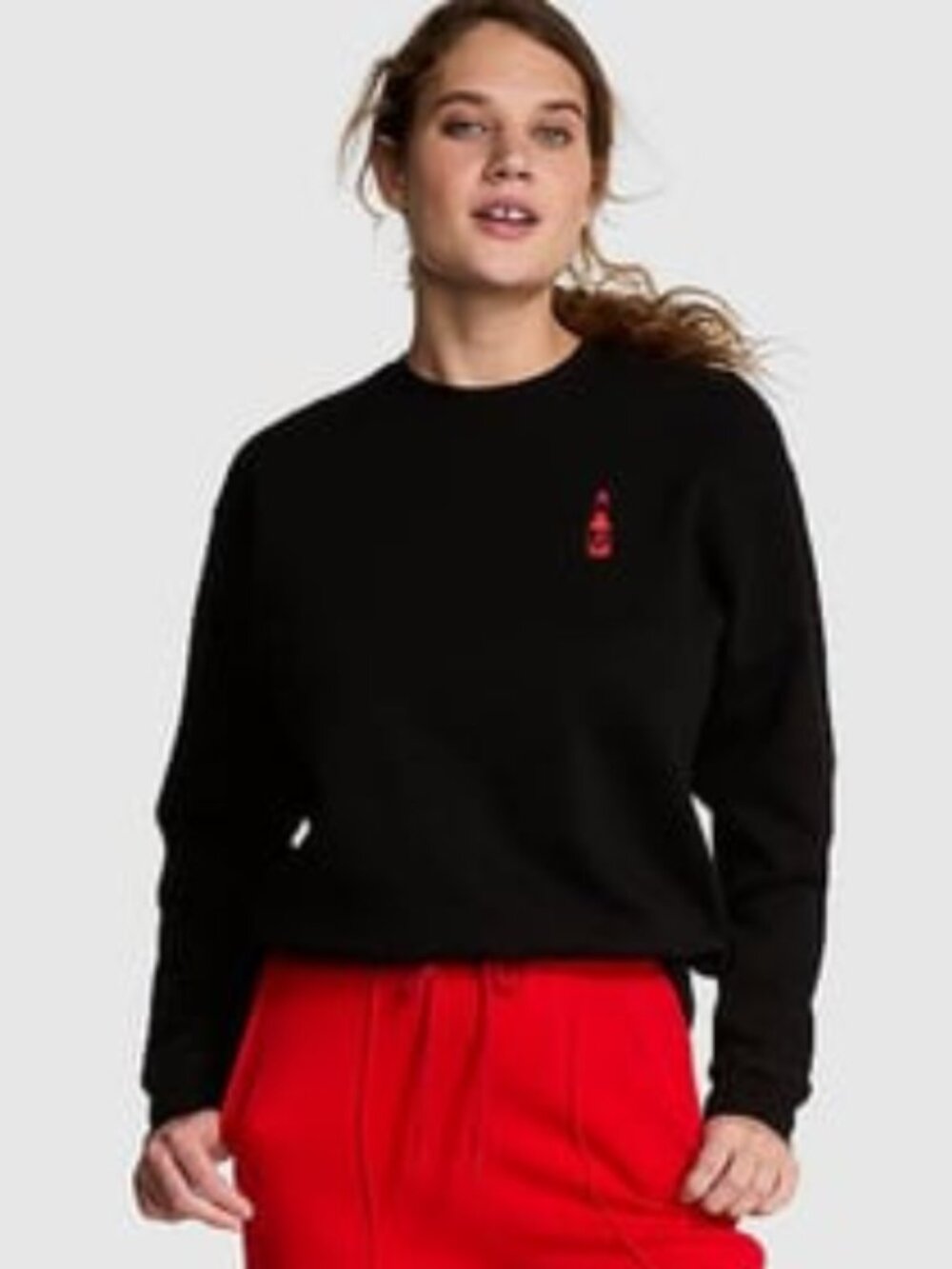 PINK Victoria's Secret Black Ivy Crew Polar Sweatshirt "Hot Stuff" Small NWT